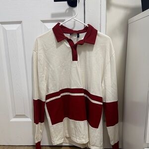 asos Red and Cream Long Sleeve Rugby Polo Shirt